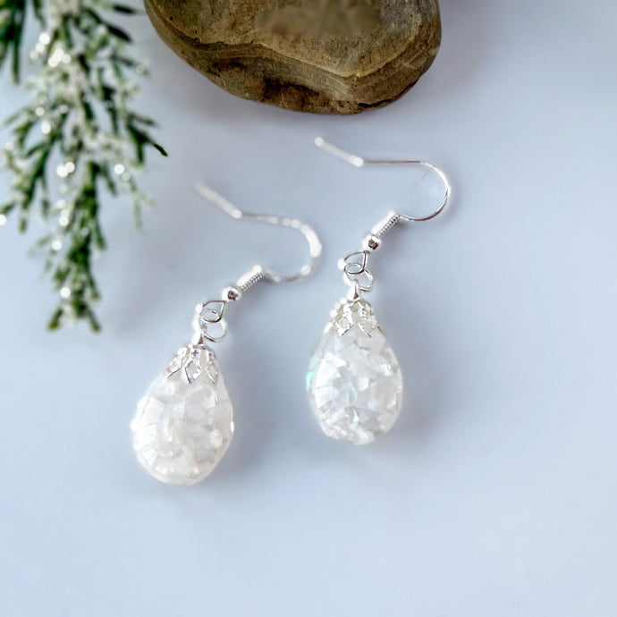 White Abalone Shimmer Drop Earrings