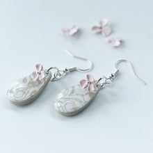 Load image into Gallery viewer, White and Pink Floral Drop Earrings
