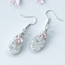 Load image into Gallery viewer, White and Pink Floral Drop Earrings
